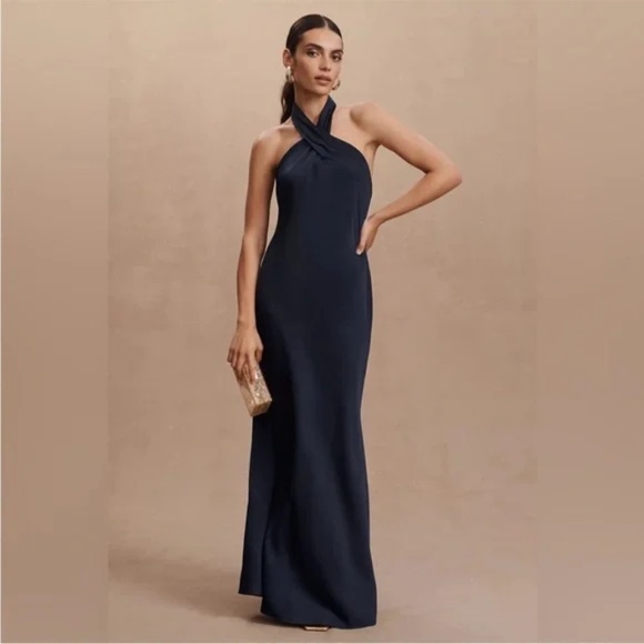 Anthropologie BHLDN Ruby Twist Halter Satin Dress - Picture 1 of 4